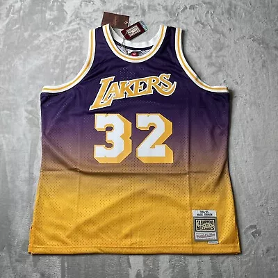 Mitchell & Ness Jersey Mens 2XL Purple Gold Magic Johnson Fadeaway Swingman 1984 • $62.99