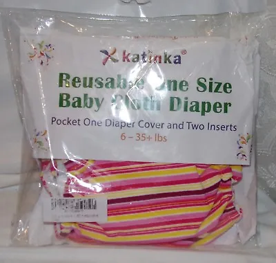 $12.91 • Buy Katinka Reusable One Size Baby Cloth Diaper Cover And Inserts Striped New Girls