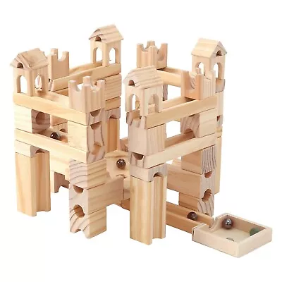 Wooden Marble Run For Kids Ages 4-8 80 Pieces Wood Building Blocks Toys And ... • $69.11