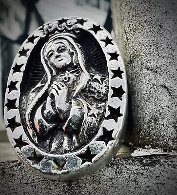 MASSIVE 50 GRAM  Solid Silver King Baby Studio Virgin Mary Guadalupe Ring RARE • $1100