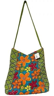 NWT Floral Beaded Tote Bag Handbag Lime Green Hot Pink Bright Orange Large Mod • $51.27