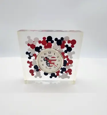 MICKEY MOUSE DESK CLOCK Disney Ears ACRYLIC LUCITE Confetti Patriot NEW BATTERY  • $12