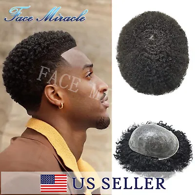 Afro Kinky Curly Toupee For Black Men Full PU African Amrican Mens Hair Unit Wig • $149