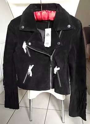 Brand New Miss Selfridge Suede Fringed Biker Jacket Size 8 • £85