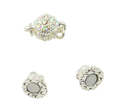 Pack Of 2 Magnetic 8mm Round Clasps With Rhinestone (37887-274) • £2.65