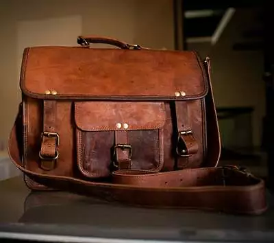 15  Goat Skin Leather Men Messenger Laptop Handmade Briefcase Satchel Vintage • $61.75