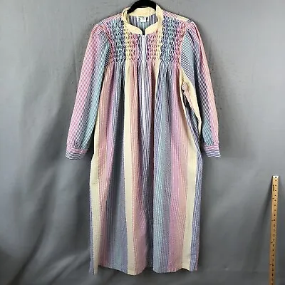 Styled By Saybury House Dress Women 1X Rainbow Seersucker Stripe Robe Patio Mumu • $38.78