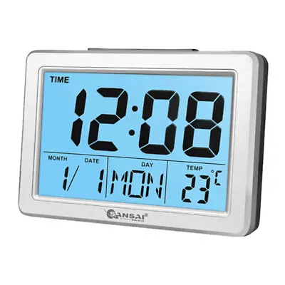 $25 • Buy Sansai LCD Digital Alarm Clock Date/Temp Blue Backlight 12/24Hr Assorted 13.8cm