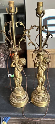 $200 • Buy Pair Of Vintage Metal Cherub  Lamp Brass Candelabra