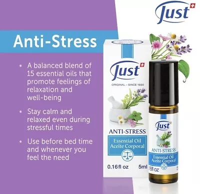 $24.99 • Buy SWISS🇨🇭JUST Essential Oil Anti-Stress Antiestres Roll On 5ml Essential3 Sealed