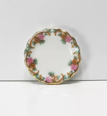 Dollhouse Miniature 1:12 Dresden Rose Plate Trimmed In Gold • $3.99