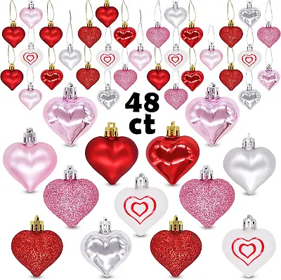 $22.66 • Buy Valentines Day Decor Heart Decorations, 48 Pcs Red Pink Silver White Plastic Hea
