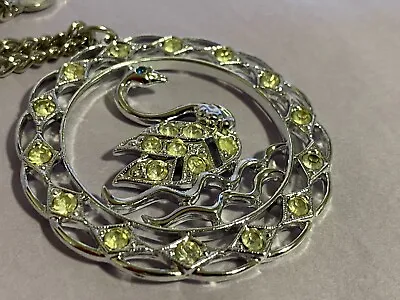 Vintage Sarah Coventry Swan Necklace Jewelry Silver Tone Rhinestone - Preowned • $12