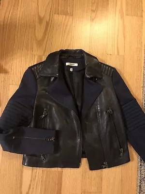 J Brand XS X Small Leather Moto Jacket Navy Dark Blue Black Quilted  • $199.99