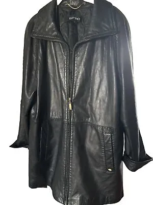 Ellen Tracy Soft Black Leather Coat Sz L  Liner Button/Removable Full Zip VTG • $67