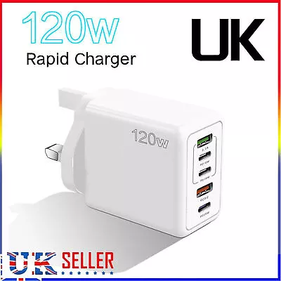120W 5 Port USB Charger Type C Charging Block Fast Charging Wall Charger Adapter • £9.88