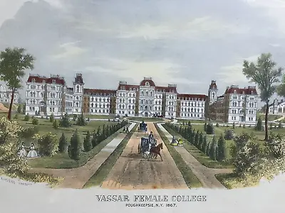 Vassar Female College Main Building 1867 Print Framed Antique Barritt Lossing • $179.99