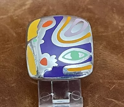 Designer Alessandro Menegatti Sterling Silver Enamel Picasso Collection Ring 7 • $210