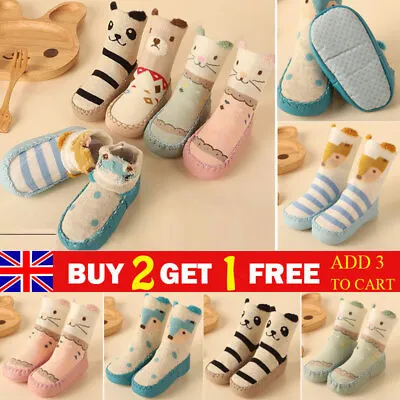 Kids Baby Boys Girls Toddler Anti-slip Slippers Socks Cotton Shoes Warm Winter • £4.32