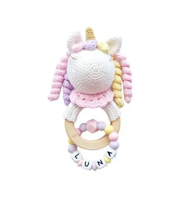 Luna - Personalised Hand Crocheted Unicorn Rattle • £19