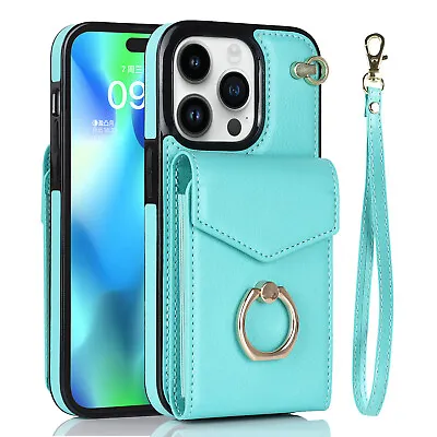 $12.99 • Buy Anti-theft Brush Ring Clasp Strap Leather Phone Case Credit Card Holder Back