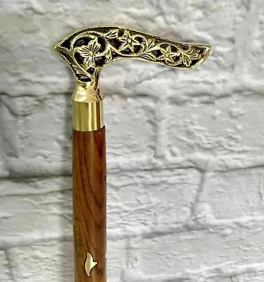 Antique Brass Victorian Handle Wooden Vintage Style Walking Stick Cane Designer • $27.99