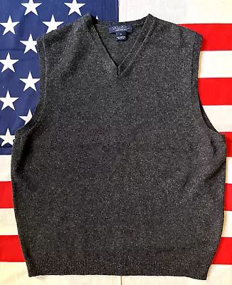 Brooks Brothers Gray Sweater Vest 100% Lambs Wool V-Neck Sz Medium M Made In USA • $29.99