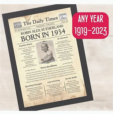 90th Birthday Photo Gift - Personalised Day You Were Born Print - 1934 Men Women • £8.50