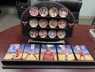 Michael Jordan Mini Plate & Panoramic Plate Set W/ Backboard Display Rack -Read! • $249.99