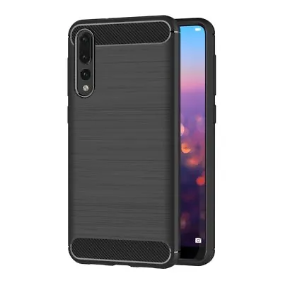 For Huawei P20 Pro Carbon Fibre Soft Protective Shockproof Case Cover Black • £5.99