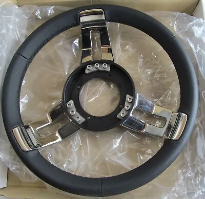 Volanti Isotta  Boat/ Marine Steering Wheel 13-3/4 Silver/ Black Leather Italy • $255