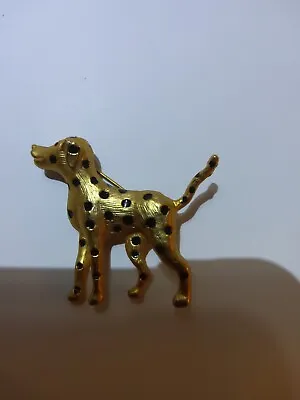 Vintage Dalmation Dog Enamel  Brooch  Gold Tone With Bblack Spots • $30