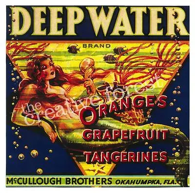 MERMAID BRAND Vintage Fruit Advertising Reproduction CANVAS PRINT 24x24 In. • $42.10