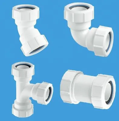 32mm & 40mm Waste Pipe Fittings 45 & 90 Elbow Straight Swept Tee Compression • £1.10