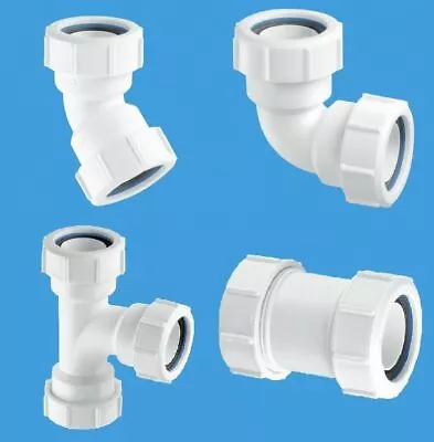 32mm Waste Pipe Fittings 45 & 90 Elbow Straight Swept Tee Compression *NEW* • £5.35