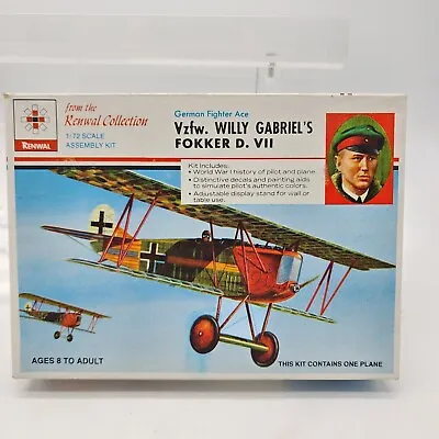 Vintage Renwal 1/72 Scale Model Kit Vzfw. Willy Gabriel's Fokker D. VII Fighter • $23.95