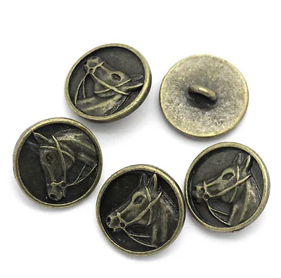 $4.75 • Buy Pkg Of 5 HORSE HEAD 5/8  (15mm) Metal Shank Button (2521) Antique Bronze Color