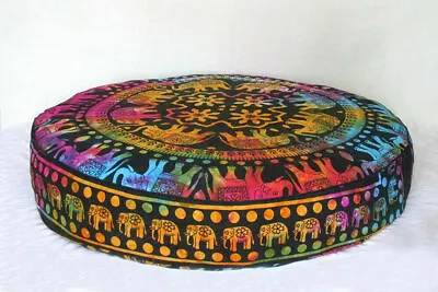 Indian Pouffe Round Throw 35'' Round Pillow Cover Footstool Floor Patchwork • $38.72