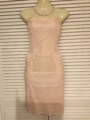 BELLE OASIS Pale Pink Crochet Lined Dress Size 10. • £5