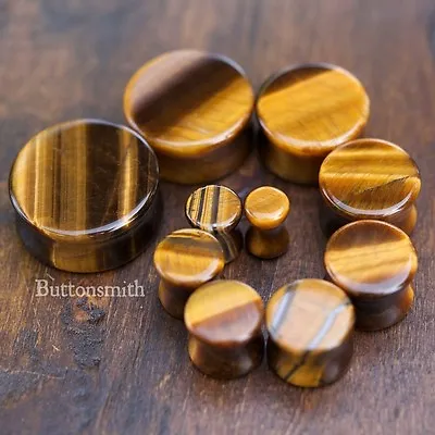 Pair Of Tigers Eye Organic Stone Plugs  - Double Flared - 2g To 1  -10 Sizes • $13.60