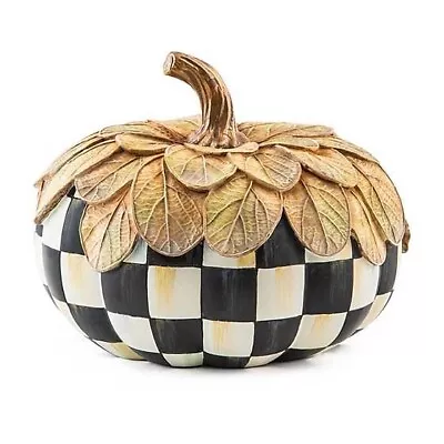 Mackenzie Childs Courtly Check Natural Foliage Pumpkin -8  Dia. 6.5  Tall NEW • $89.99