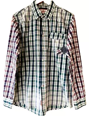 Joe Browns Shirt Green Shaded Check Body Red Check Sleeves Med Pit-Pit 22  • £10