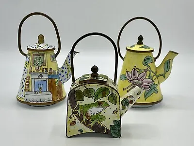 $49.95 • Buy Empress Arts Miniature Enamel Decorative Tea Pots Frog Hummingbird Home Set/3