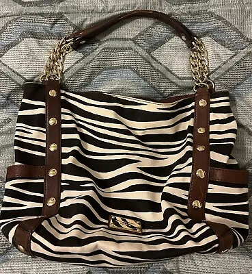 Michael Kors Canvas Leather Zebra Print Studded Chain Strap Detail Shoulder Bag • $27