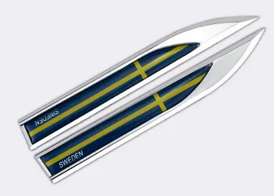 Pair Metal Sweden Flag Car Fender Knife Emblem Badges Decals Sticker Gift Saab • $9.90