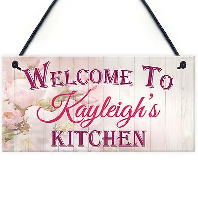 Personalised Name Kitchen Sign Mum / Sister / Friend Hanging Plaque Home Floral • £6.99