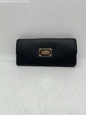 Michael Kors Womens Black Leather Inner Pockets Magnetic Snap Flap Clutch Wallet • $22.74