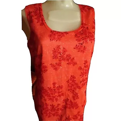 Vintage Womens Top Large 1970's Polyester RED FLORAL Print Sleeveless CANADIAN • $19.25