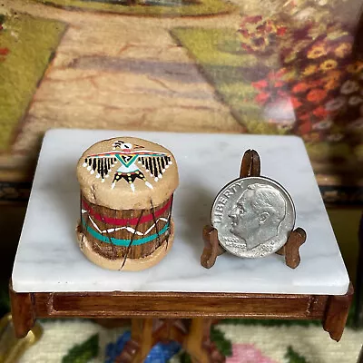 Artisan Dollhouse Native American Style THUNDERBIRD DRUM Vtg Miniature Handmade • $65