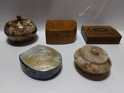 Lot Of Way Cool Trinket Boxes (5) Wood Stone Shell Brass • $9